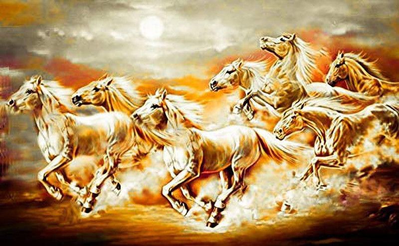 Seven Running Horses Un-Framed FengShui Canvas Artwork For Home & Office Décor Digital Reprint 20.5 inch x 30 inch Painting