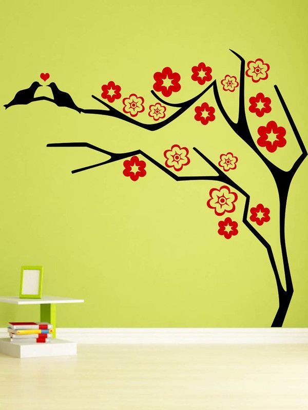 ALLURE 60 cm Love Bird Tree 2 Self Adhesive Sticker  (Pack of 1)