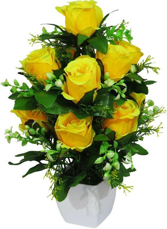 Emani  Multicolor Rose Artificial Flower with Pot  (12 inch, Pack of 1, Flower Bunch)