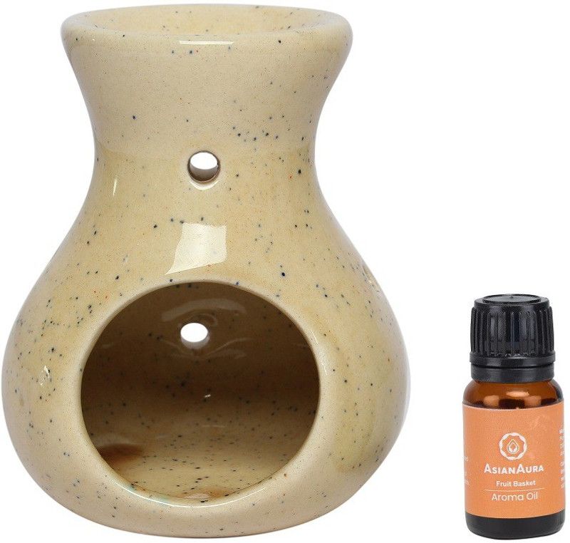 Asian Aura Aroma Oil Burner with 1 Candle & 1 Fragnance oil (Fruit Basket) Gift Set for Home Fragnance, Brown Diffuser Set  (10 ml)