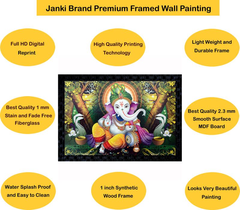 Janki Beautiful Ganesh Ji Wall Painting Canvas 14 inch x 20 inch Painting  (With Frame)