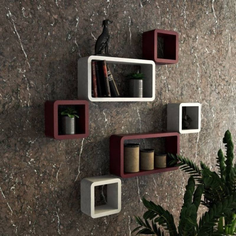 ANB Enterprises Wall Shelf MDF (Medium Density Fiber) Wall Shelf  (Number of Shelves - 6, Maroon, White)