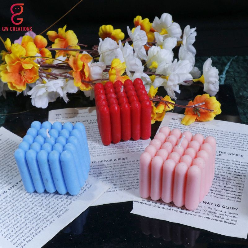 GW Creations Missile Cube Rose Lemon Grass Strawberry Scented Candle Candle  (Red, Blue, Pink, Pack of 3)