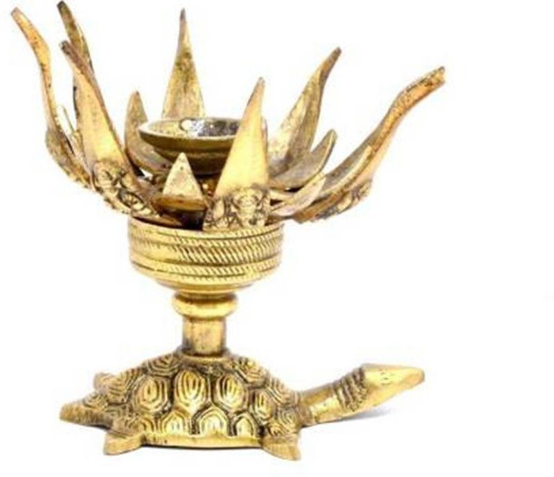 ASTRUMS Lotus Engraved Ganesha Over Tortoise Candle Brass Oil Lamp Diya | Home Decor | Home Temple Decor | Home Table Decor Table Lamp Decorative Showpiece - 3.5 cm  (Brass, Gold)