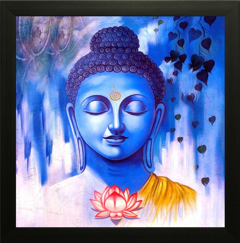 saf Buddha Ink 13 inch x 13 inch Painting  (With Frame)