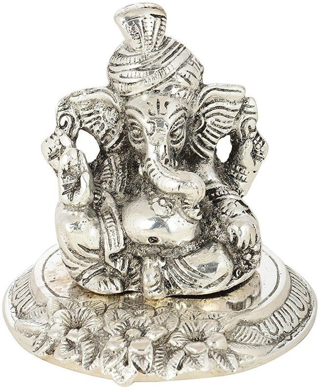 Delhi Gift House Silver Plated Pagdi Ganesha Decorative Showpiece - 14 cm  (Aluminium, Silver)