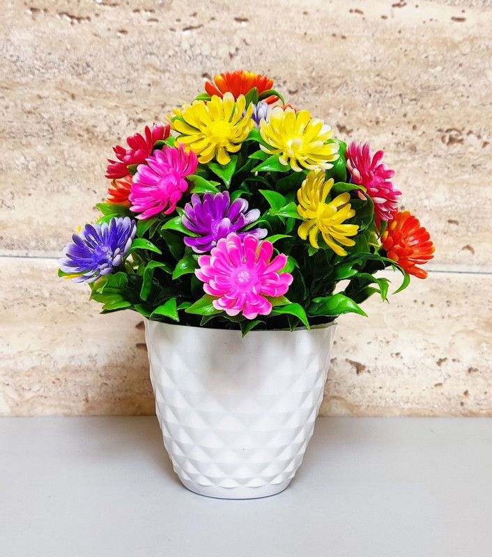 huisdekor Natural Looking Table Pot Best for Home/Office Table Decoration or Gift Multicolor Wild Flower Artificial Flower with Pot  (7.8 inch, Pack of 1, Flower Bunch)