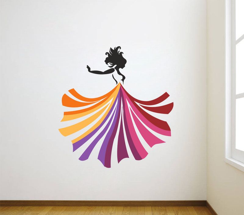 K2A Design 52 cm Multicolor Dancing Girl Wall Sticker For Room, Office, Cafe Self Adhesive Sticker  (Pack of 1)