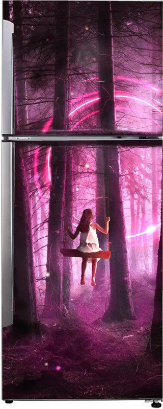 K2A Design 60 cm abstract multicolor swing, girl, forest, pink neon light, long tree Self Adhesive Sticker  (Pack of 1)