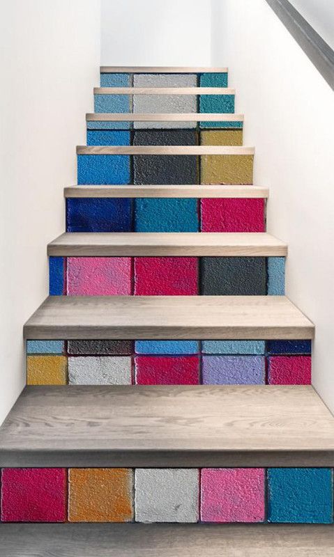 WALL GURU 96.52 cm colourful brick stairs sticker (Multicolor PVC Vinyl) Self Adhesive Sticker  (Pack of 1)