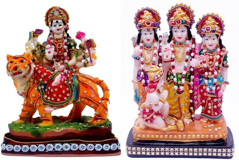Green Value Mata Durga and Ram Darbar Idol, Murti diwali decorative for Pooja and Mandir and Temple Decorative Showpiece - 21 cm  (Polyresin, Multicolor)