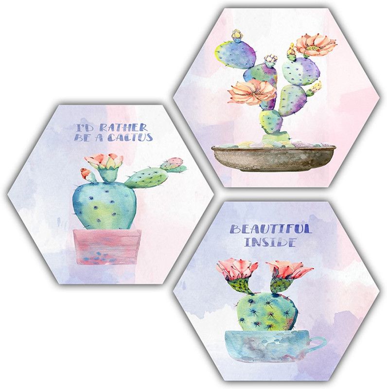 pnf Beautiful Flower Art Set of 3 piece Hexagon MDF-720- Digital Reprint 17 inch x 17 inch Painting  (Without Frame, Pack of 3)