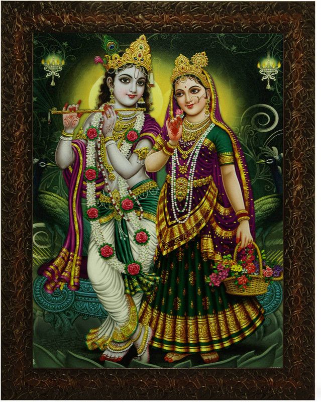 Indianara RADHA KRISHNA PAINTING WITH SYNTHETIC FRAME (2842) Digital Reprint 13 inch x 10.2 inch Painting