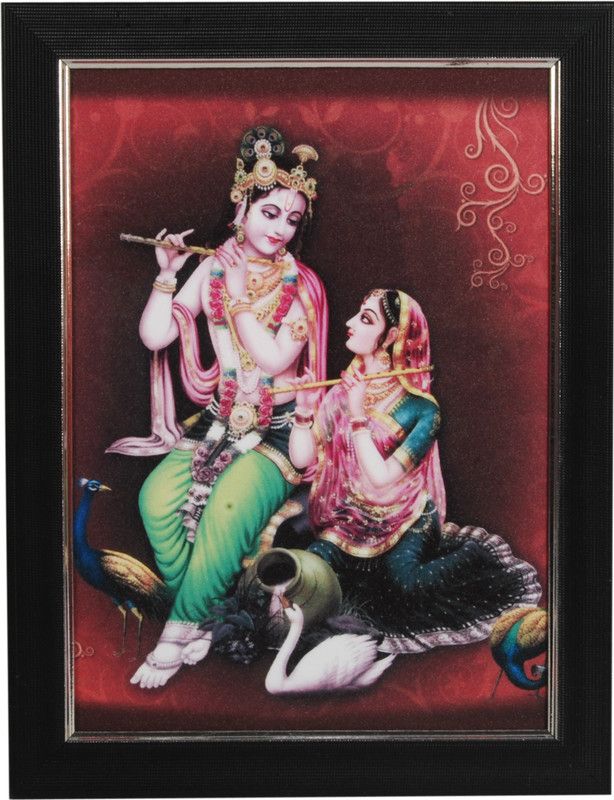 Sigaram Elegant Radha Krishna Canvas 12.5 inch x 10 inch Painting  (With Frame)