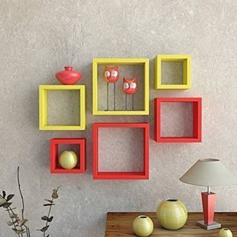 BlueEyeArt wall shelf wooden wall decor shelves of 6 color red yellow Wooden, MDF (Medium Density Fiber) Wall Shelf  (Number of Shelves - 6, Red, Yellow)
