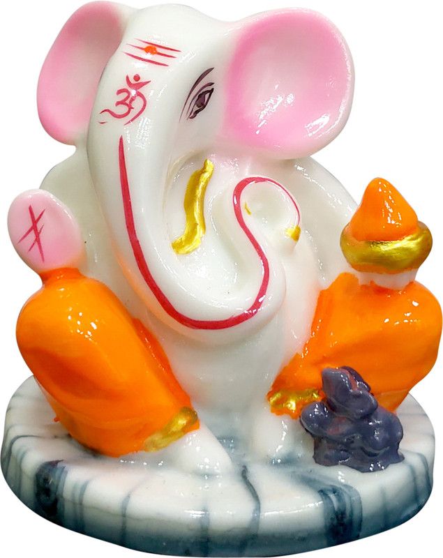 vinayakmoorti Antique Ganeshji Decorative Showpiece For Home Décor Office Décor Ganeshji Marble Murti For Car Dashboard Ganeshji Marble Figurine Decorative Showpiece - 8 cm  (Marble, Orange)