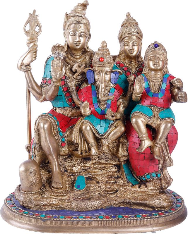 divineind Shiva Parivaar (Shiva Family) Brass Decorative Showpiece - 31 cm  (Brass, Multicolor)