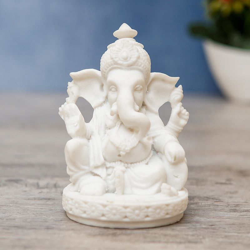 StatueStudio Ganesha Statue Ganesh Murti Ganpati Idol for Home Decor, Diwali & New Year Gift Decorative Showpiece - 5.6 cm  (Polyresin, White)