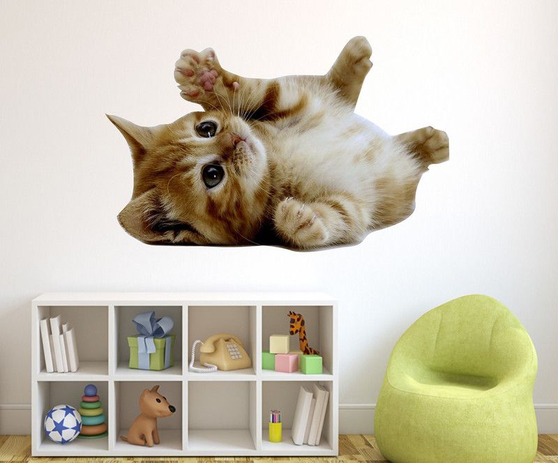 Wollfill 45 cm Cute Golden Cat Decorative Animals wallsticker Self Adhesive Sticker  (Pack of 1)