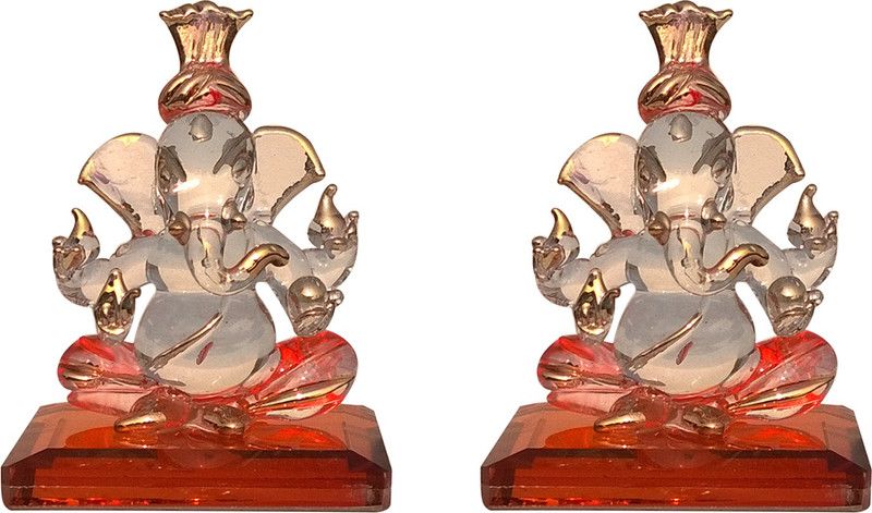 Mann Retails Ganesha pagdi set orange color Decorative Showpiece - 7 cm  (Borosilicate Glass, Orange)