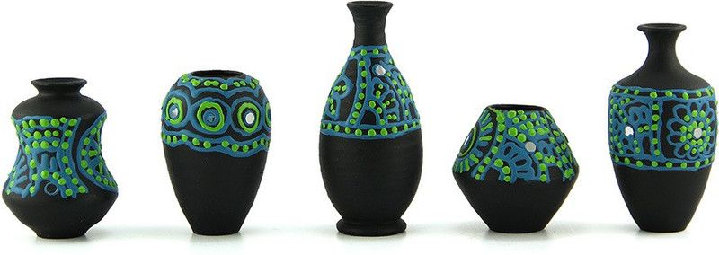eKolhapuri Terracotta Vase  (2 inch, Black)