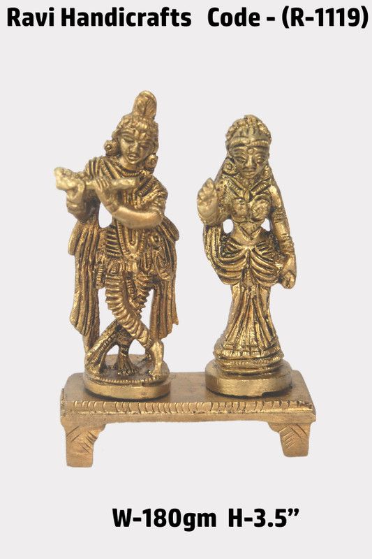 RAVI HANDICRAFTS Ravi Handicrafts Brass Radha Krishna Statue (R 1119) Height 9cm Weight 80gram Decorative Showpiece - 9 cm  (Brass, Gold)