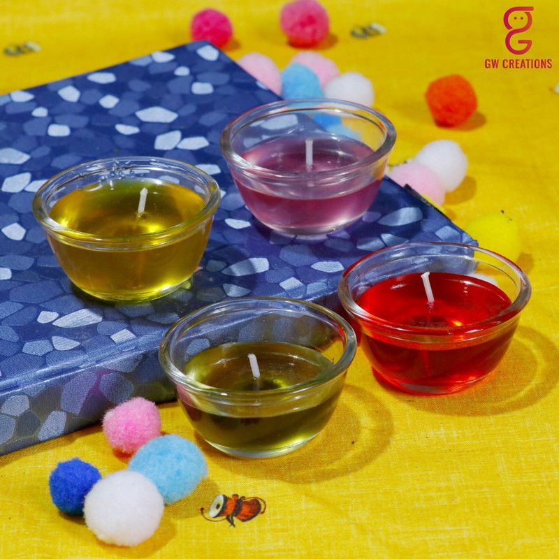 GW Creations Gel Candle Medium Bowl Red Purple Yellow Green Candle  (Red, Purple, Yellow, Green, Pack of 4)