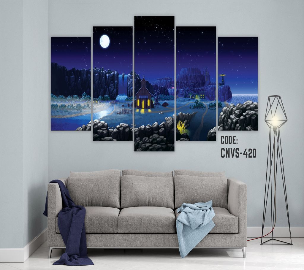 CNVS-420 Toon Village Night Wall Canvas Art Prints 78 inch x 48 inch