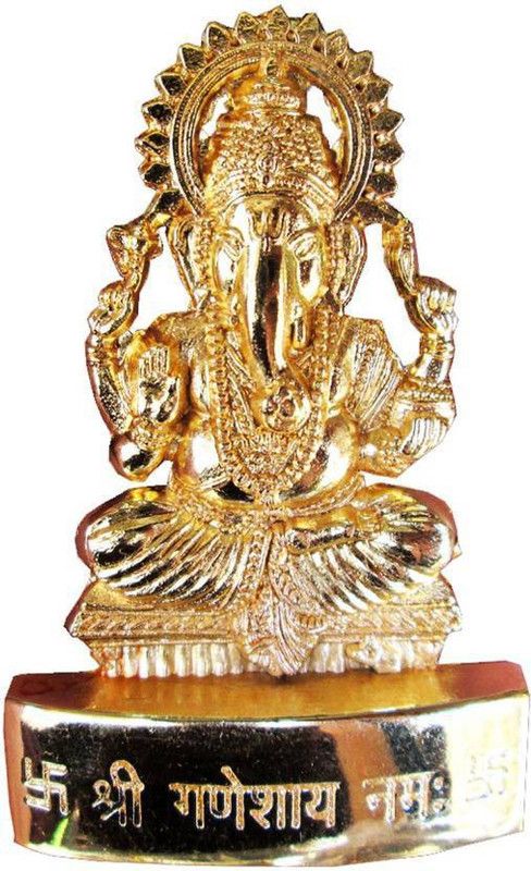 Craftsells Gold Plated Ganesh JI Decorative Showpiece - 10 cm  (Metal, Gold)