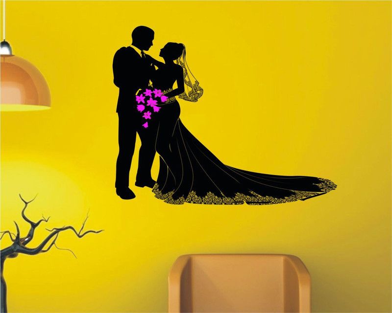 Jump up 45 cm Wedding couple, Wall sticker Self Adhesive Sticker  (Pack of 1)