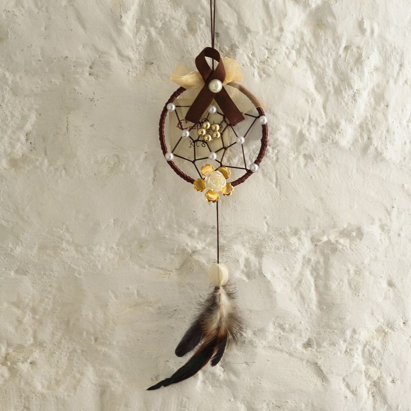 eCraftIndia Decorative Coffee Circle Dream Catcher Decorative Showpiece - 32 cm  (Feather, Brown)