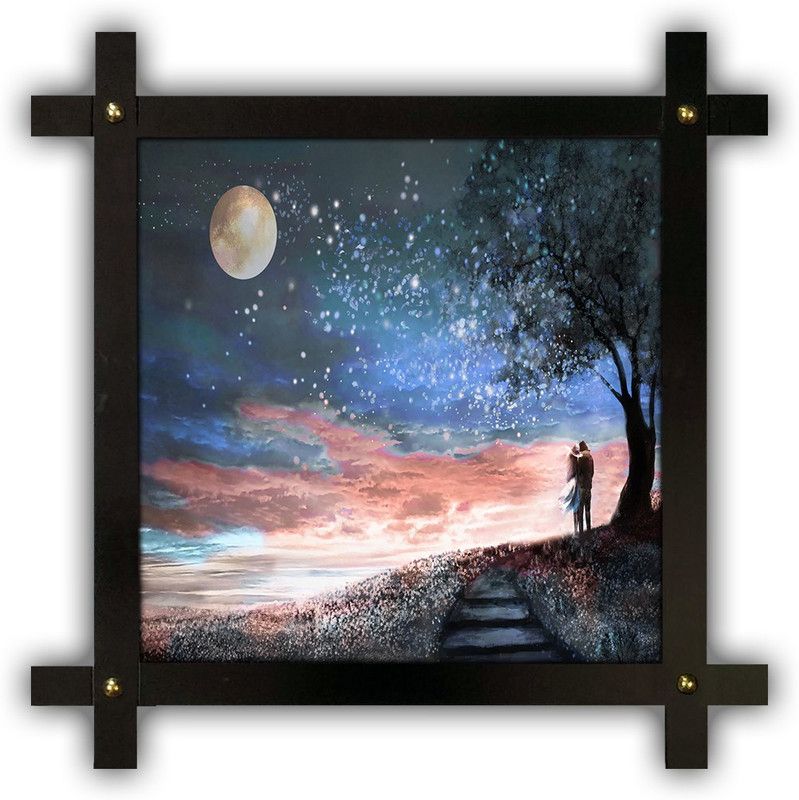 Poster N Frames Cross Wooden Frame Hand-Crafted with photo of Hand Painting Landscape Scenery 18290 Digital Reprint 16.5 inch x 16.5 inch Painting  (With Frame)