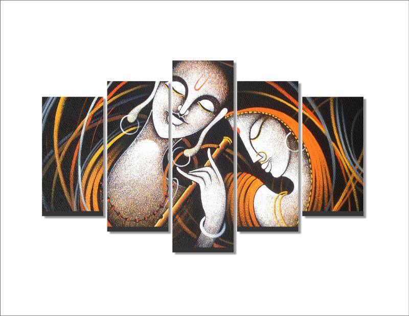 DecorStudio decorative radha krishna 5 Pieces Canvas Wall Painting For Home Canvas 30 inch x 24 inch Painting  (With Frame, Pack of 5)
