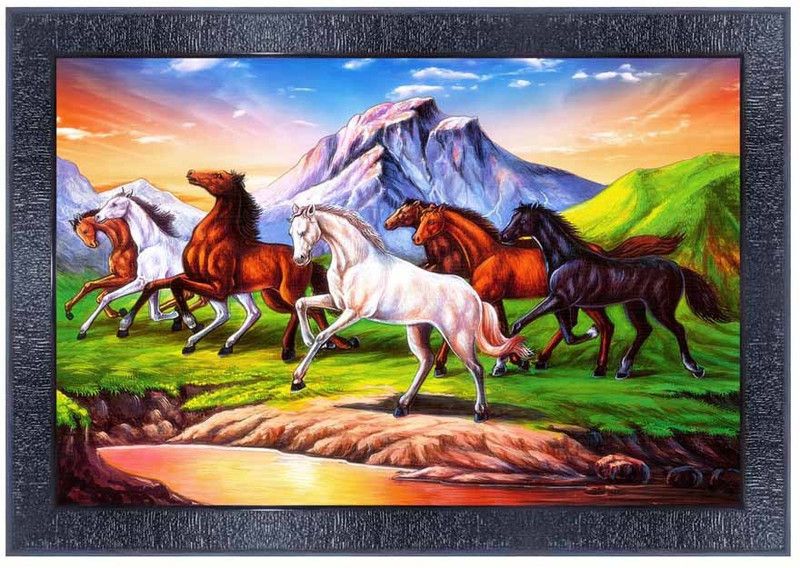 pnf Vastu Horse Frames Wood Photo Frames with Acrylic Sheet (Glass)16436- Digital Reprint 10 inch x 14 inch Painting  (With Frame)
