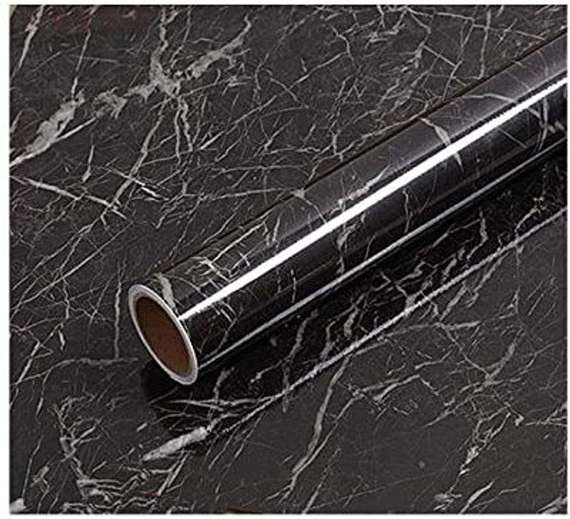 Endless Marble Aluminum Foil Kitchen Stickers Oil-Proof 200 x 61 cm  (Black)