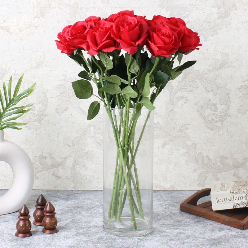 Elemntl Red Rose Artificial Flower  (20 inch, Pack of 10, Flower Bunch)