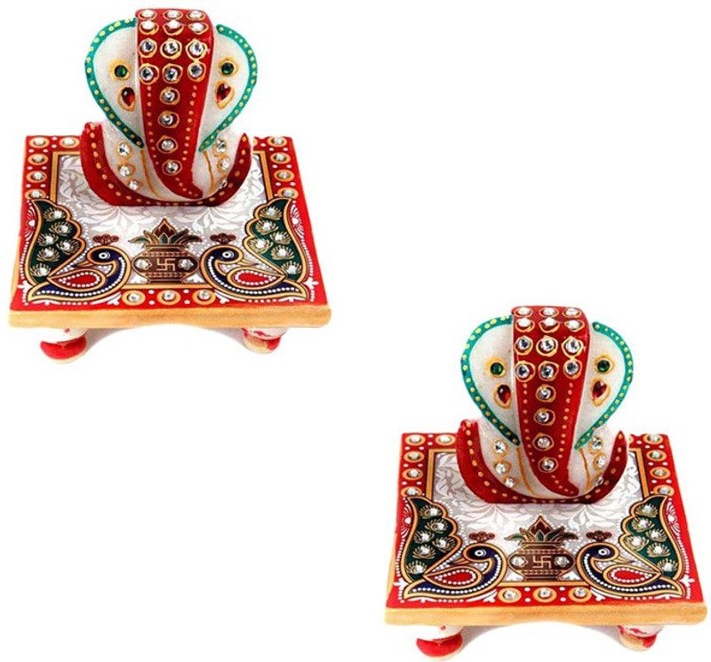 ByCue Marble Ganesh Chowki Decorative Showpiece - 10 cm  (Stone, Blue)