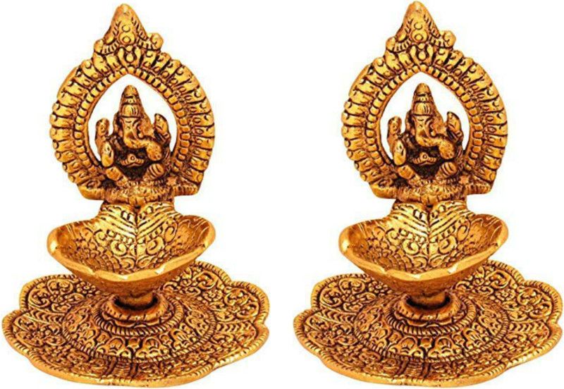 Articia Metal Laxmi Ganesh Hand Diya With For Pooja or as Puja Article Hath Deepak (3X3 inch, Gold, Pack of 2) Decorative Showpiece - 7 cm  (Aluminium, Gold)
