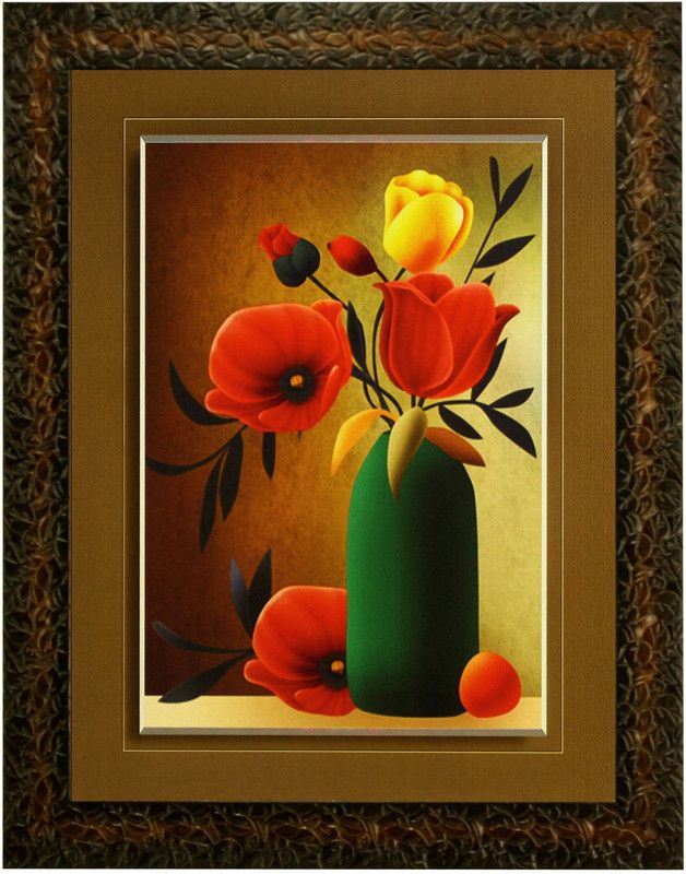 Indianara MULTI COLORED FLOWERS IN A VASE (2407) Digital Reprint 13 inch x 10.2 inch Painting  (With Frame)