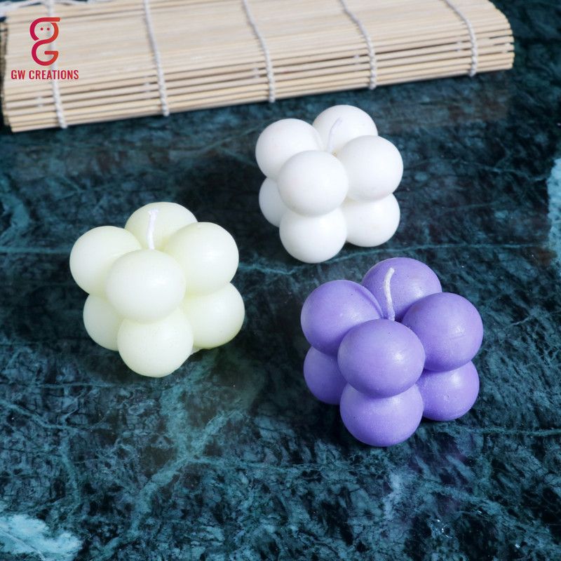 GW Creations Medium Bubble Lavender MograJasmine Scented Candle Candle  (Purple, White, Multicolor, Pack of 3)
