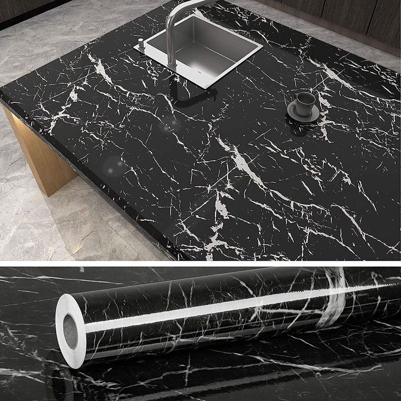 SKYBUCKET 200 cm Marble Black wallpaper waterproof Paper For Home And Kitchen 60*200 Self Adhesive Sticker  (Pack of 1)