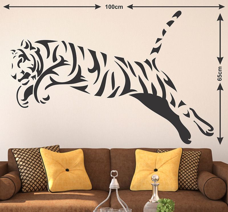 Zampyy 65 cm Tiger | Wall Stickers |PVC Vinyl| Non-Reusable Sticker | Self Adhesive Sticker  (Pack of 1)