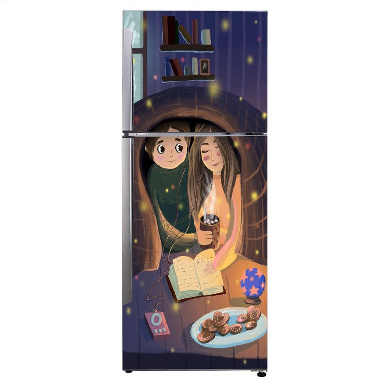 Psychedelic Collection 60 cm Decorative cartoon love sheme rhythm art Exta Large Sticker For Fridge Décor Self Adhesive Sticker  (Pack of 1)