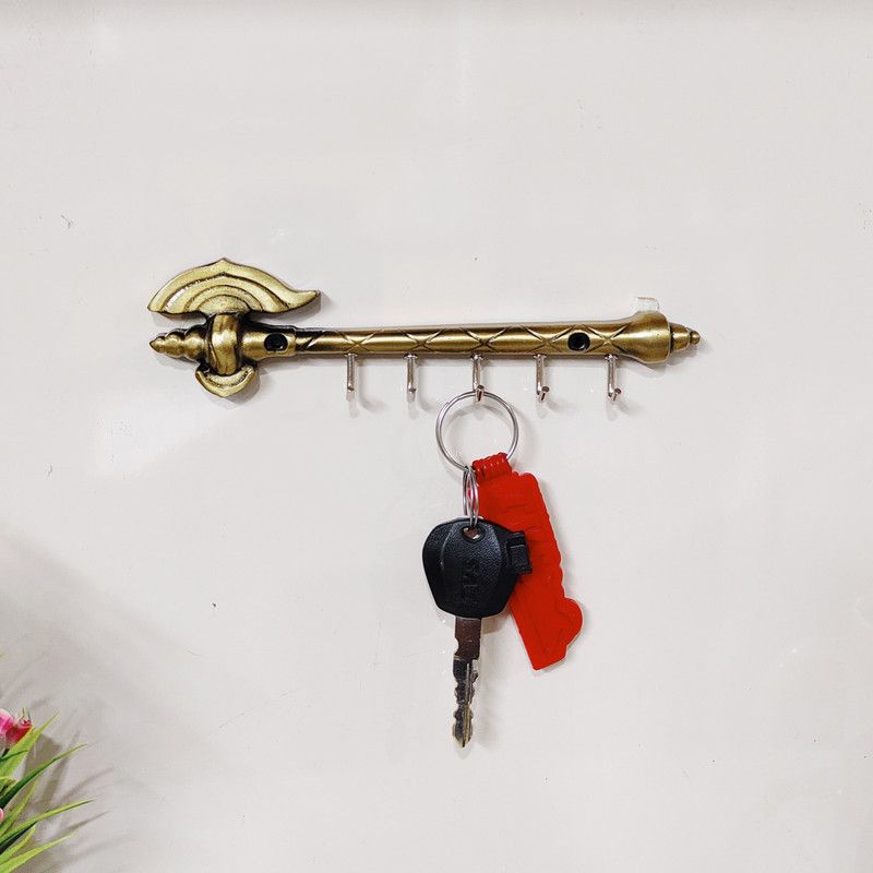 KridayKraft Farsha Shape Metal Key Holder for Walls, Key Holder For Home & Office Decorative Showpiece Figurines & Gift Article... Aluminium Key Holder  (5 Hooks, Gold)