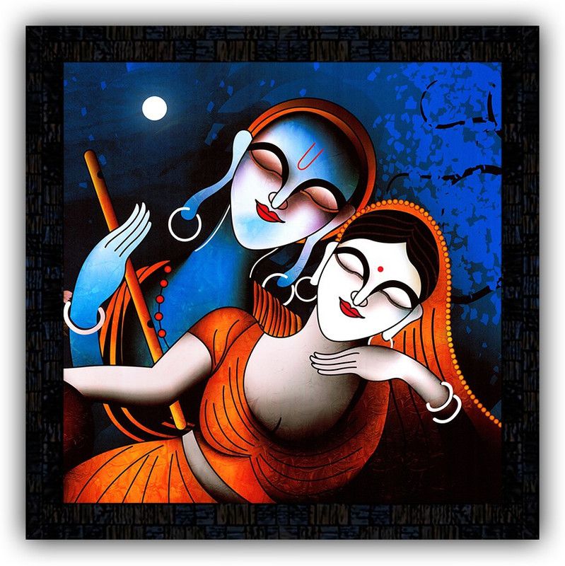 Poster N Frames framed poster of Radha Krishna-17476 Digital Reprint 14 inch x 14 inch Painting  (With Frame)