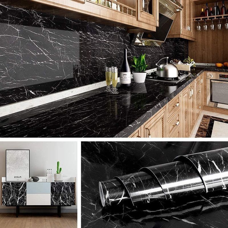TORIVO 200 cm black marble self adhensie wallpaper sticker 200 x 60 cm ( pack of 1)(1) Self Adhesive Sticker  (Pack of 1)