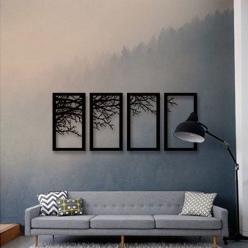 Sanvi Creations The 3D Wall Art Tree 4 Pieces 150(Black)Suitable for Living Room,Foyer,Bedroom,Hallway  (18 cm X 12 cm, Black)