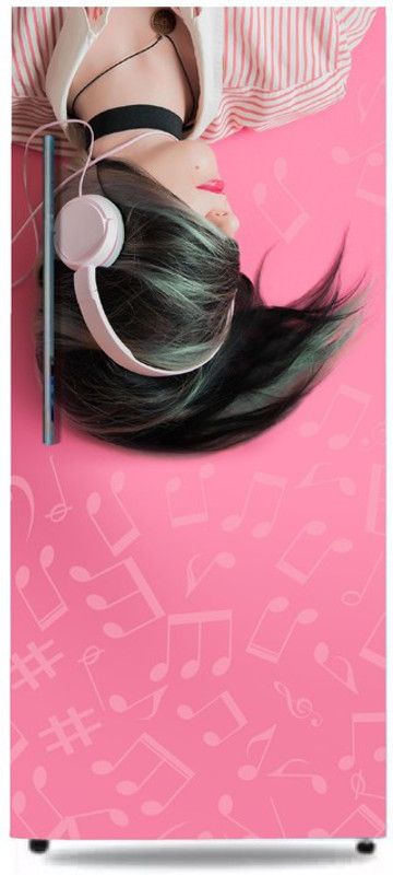 ColorsGraphics 60 cm Pretty Girl Listning Music in Headphone Self Adhesive Sticker  (Pack of 1)