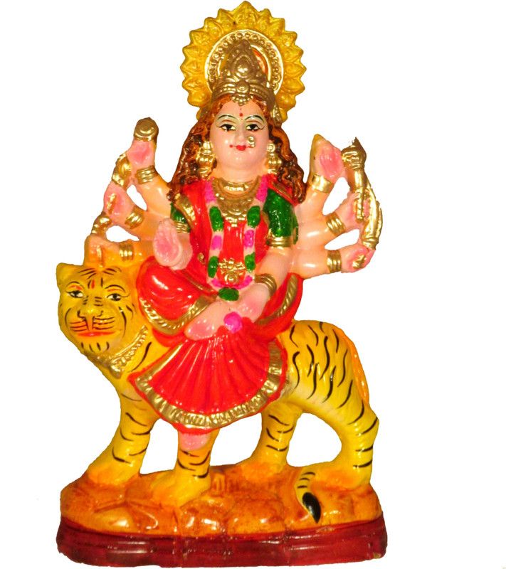 SUNINOW Goddess Maa Durga Devi Idol| Religious Murti Decorative Showpiece - 27 cm  (Terracotta, Multicolor)