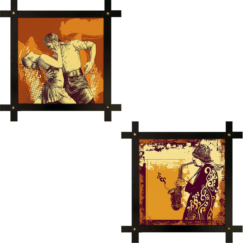 Poster N Frames 2(two) Hand-Crafted Decorative Style Wooden Frame with photo of music and dance each Size :16.5X16.5-inch (42x42-cm) Digital Reprint 16.5 inch x 16.5 inch Painting  (With Frame, Pack of 2)